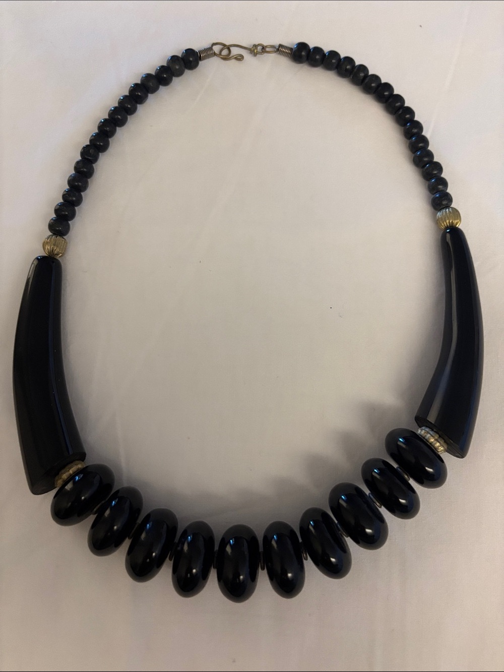 Vintage Chunky Black Statement Collar Necklace Retro 1970s 1980s Tribal Style